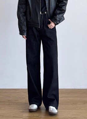 SIIIEND美式复古丹宁水洗原牛牛仔裤男秋季宽松直筒黑色长裤子