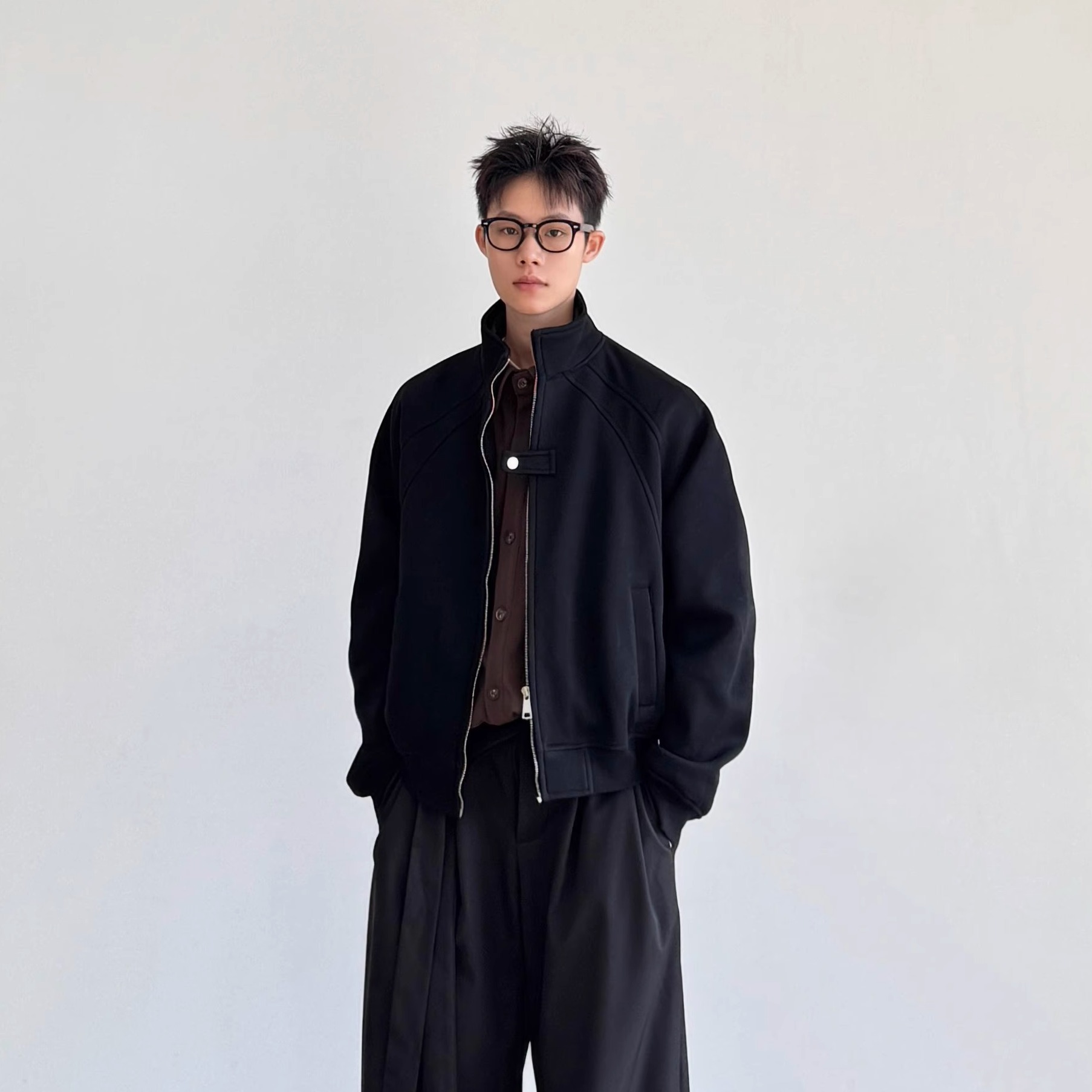 美式复古立领双拉链卫衣