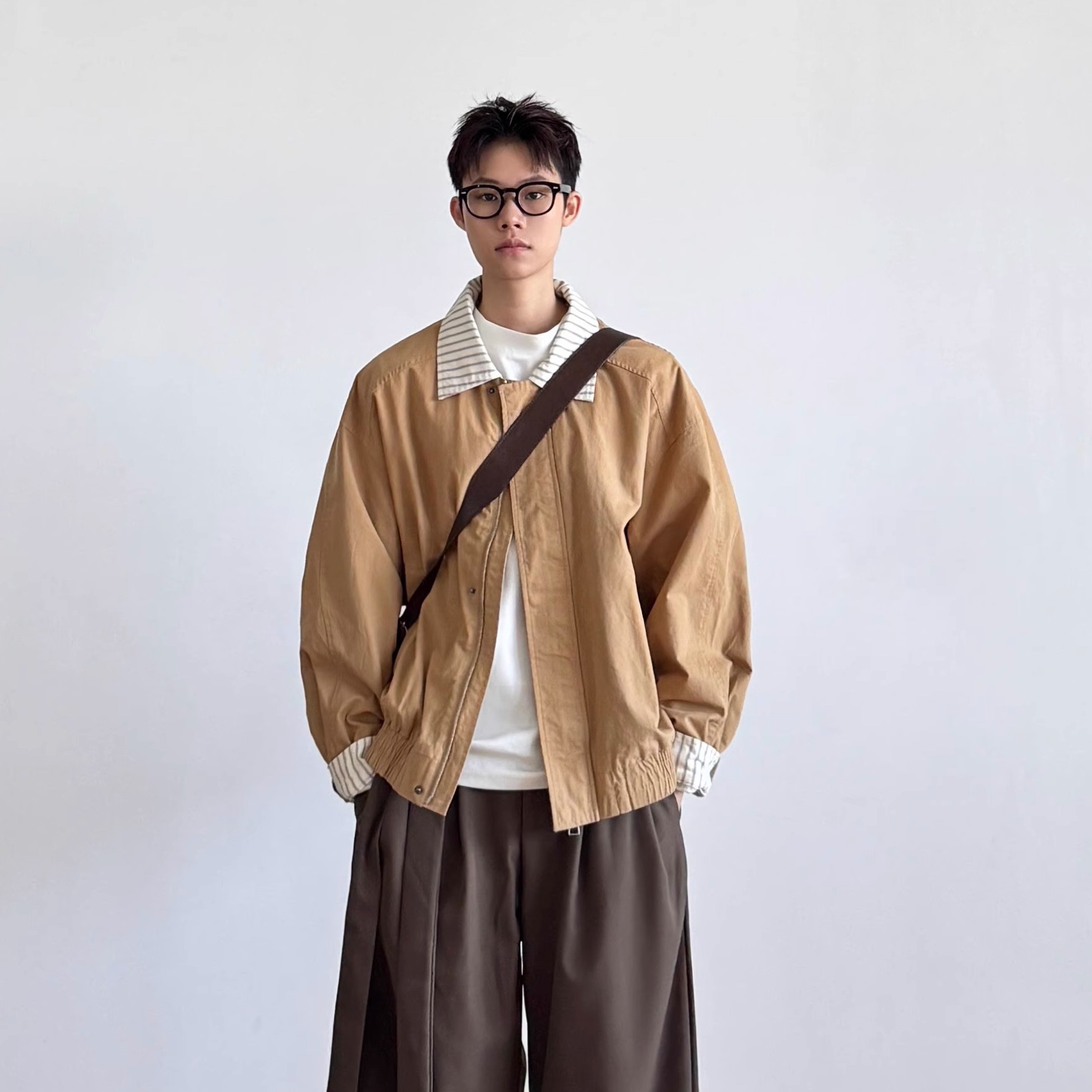 日系复古翻领夹克男秋季宽松休闲