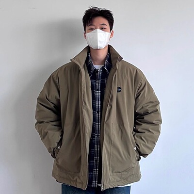 siiiend 复古立领拼接保暖棉服宽松廓形休闲百搭通勤男外套