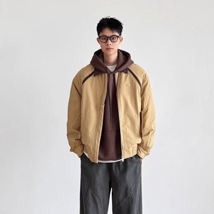 SIIIEND美式 线条宽松夹克情侣棉衣外套 复古拼接翻领棉服男女款