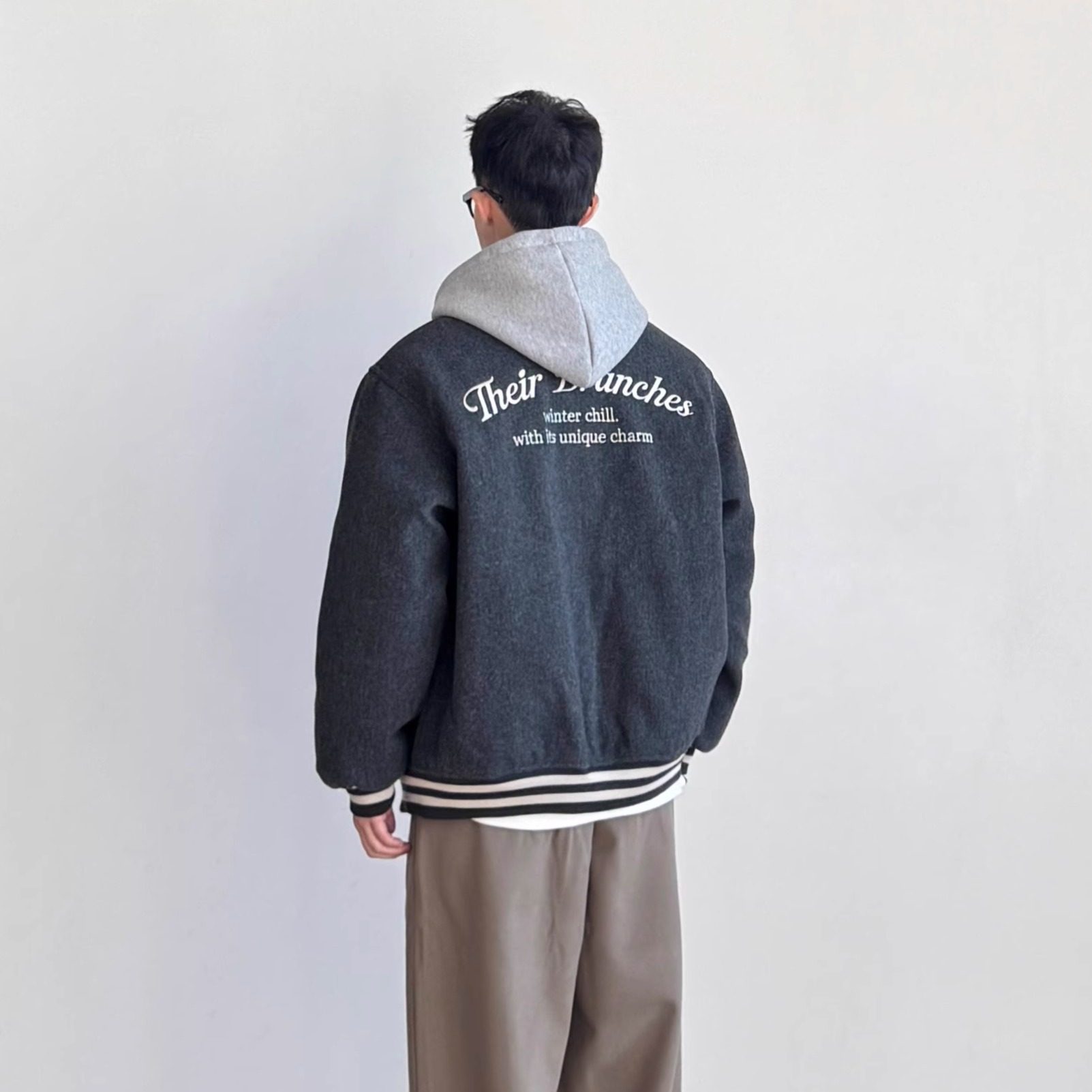 SIIIEND美式复古字母刺绣连帽棉衣男加厚保暖宽松百搭棒球服外套