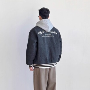 SIIIEND美式 复古字母刺绣棉衣男加厚保暖宽松百搭棒球服外套