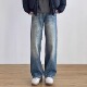 潮流百搭 男宽松直筒做旧破坏长裤 SIIIEND美式 复古水洗阔腿牛仔裤