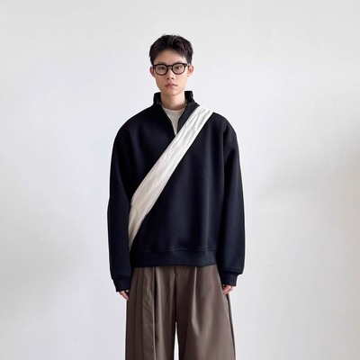 日系复古半拉链立领卫衣