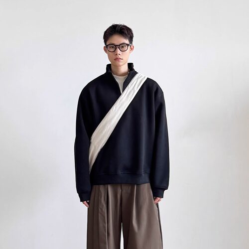 日系复古半拉链立领卫衣