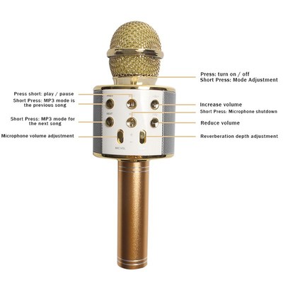 WS-858 Bluetooth Wireless Microphone Handheld Karaoke Mic US