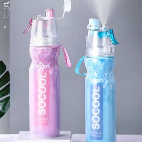 590ml Bike PE Double Layer Cold Spray Water Bottle Anti-Fall