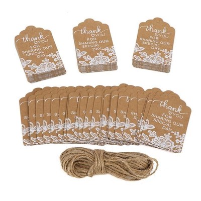 50 Pcs Gift Wrapping Thank You Gift Tags Lace Print Kraft Pa