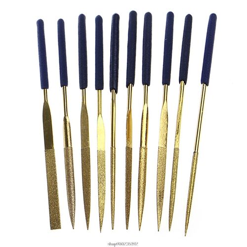 New 10Pcs Titanium Diamond Coating Needle Flat File Set Meta