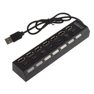 High Speed HUB Sharing Switch New Black 7 Port USB 2.0 For L