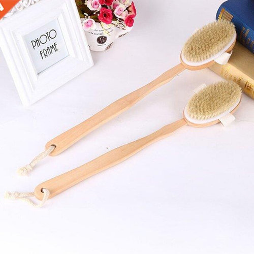 Long Wooden Handle Bath Body Brush Removable Bristle Exfolia