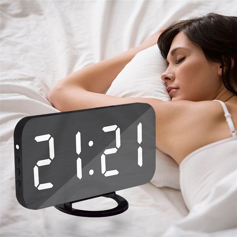 Digital LED Mirror Snooze Alarm Clock With 2 USB Charge Port