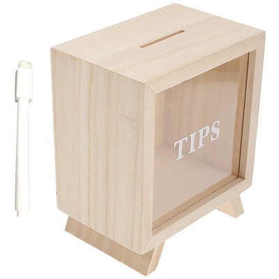 Bank Money Box Piggy Wooden Coin Saving Jar Kids Shadow