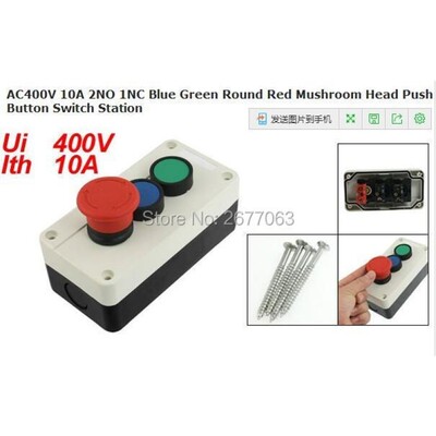 AC400V 10A 2NO 1NC Blue Green Round Red Mushroom Head Push B