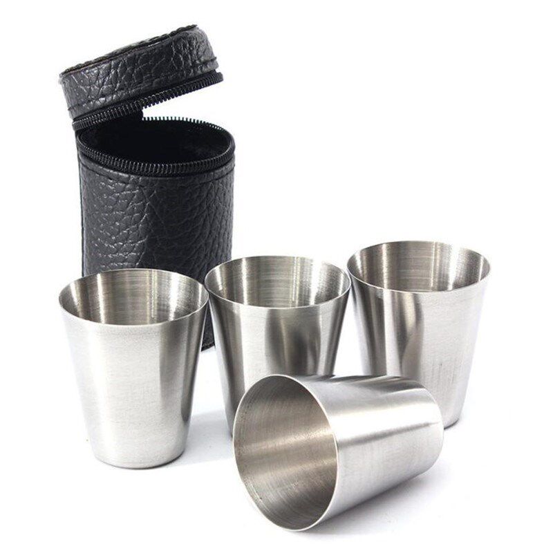 4Pcs/Set 30ML Stainless Steel Polished Wine Drinking Shot Gl