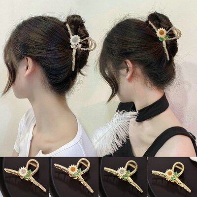 Leaf Korean Sunflower Large Hair Claws Geometric Metal Ponyt