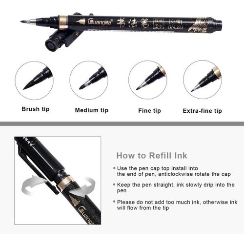 Calligraphy Pen - Reastar 6 Pcs Black Brush Marker Pen Hand