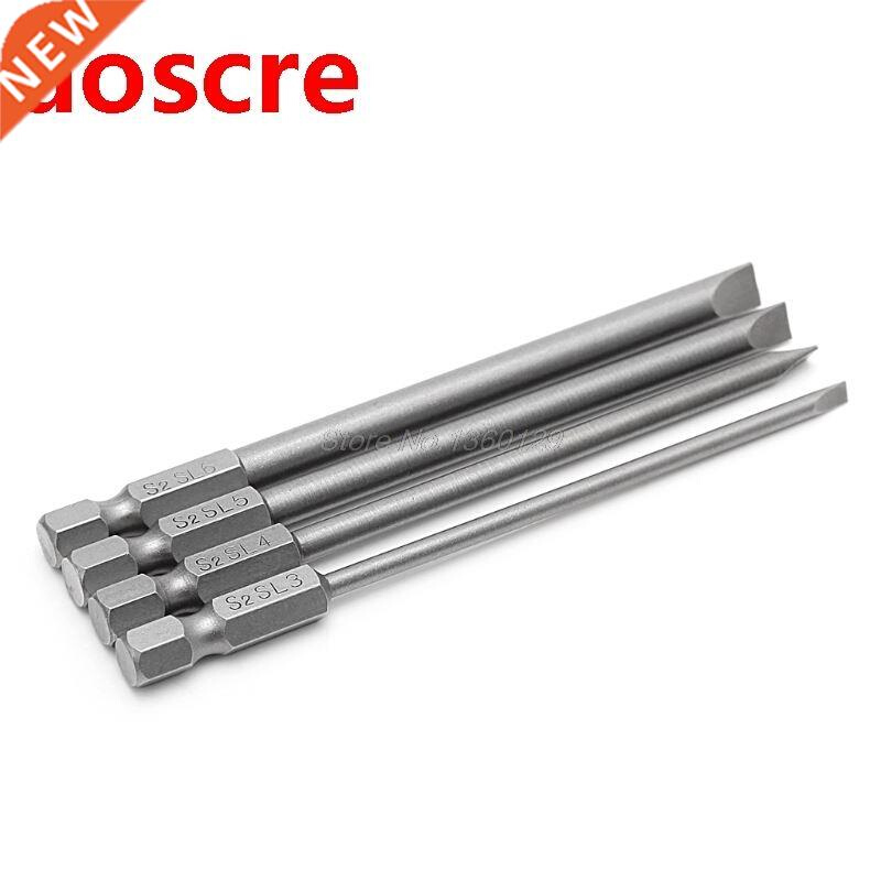 4Pcs 100mm Slotted Screwdriver Bit 3mm-6mm S2 Magnetic Flat