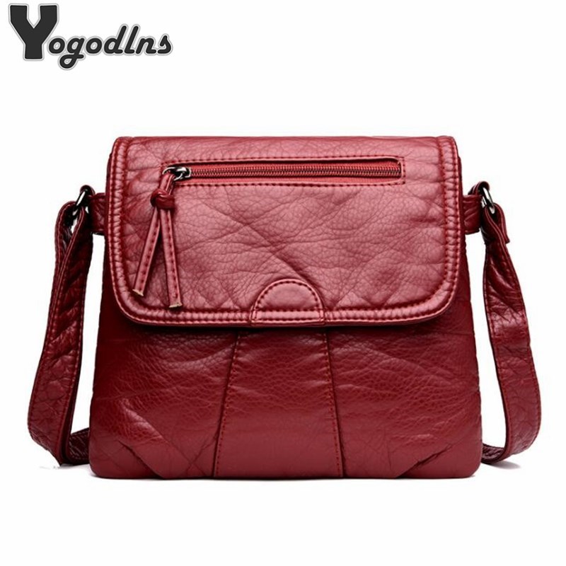 Black Small Women Messenger Bag Soft Washed PU Leather Cros