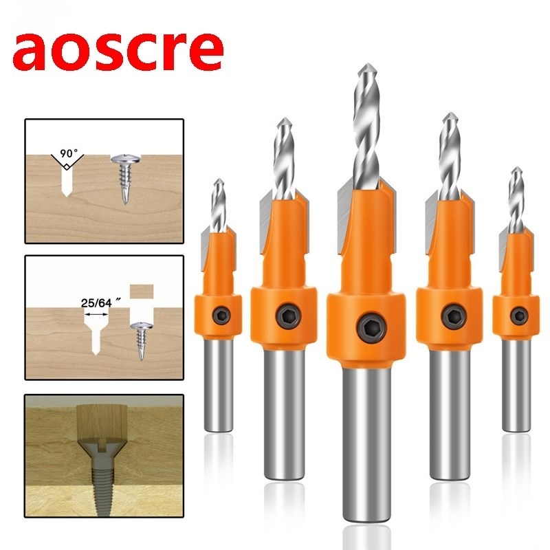 8mm Shank HSS Woodworking Countersink Drill Router Bit Carbi
