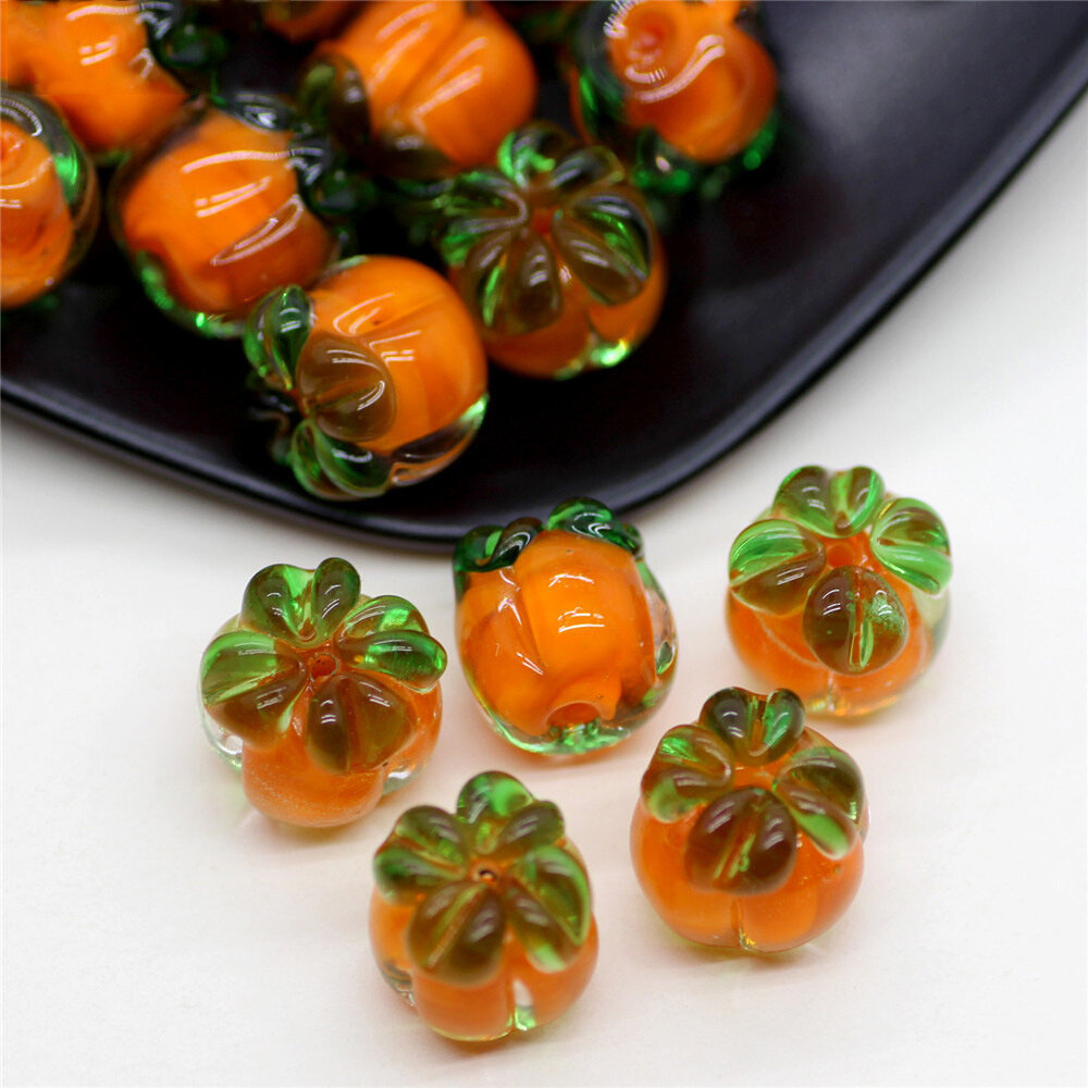 12mm Handmade Lampwork Orange Persimmon Shape Glazed Glass