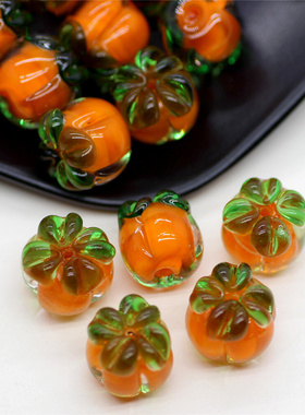 12mm Handmade Lampwork Orange Persimmon Shape Glazed Glass