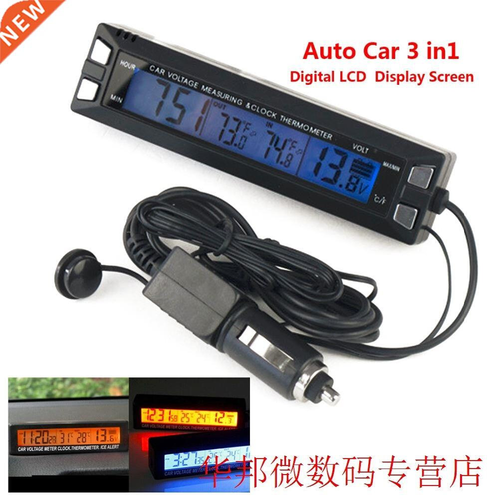 Digital LCD Clock Car Thermometer Battery Voltage Monitor 3