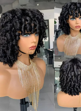 欧美Bouncy Funmi Curly Human Hair Wig真人发4x4 13x4蕾丝头套