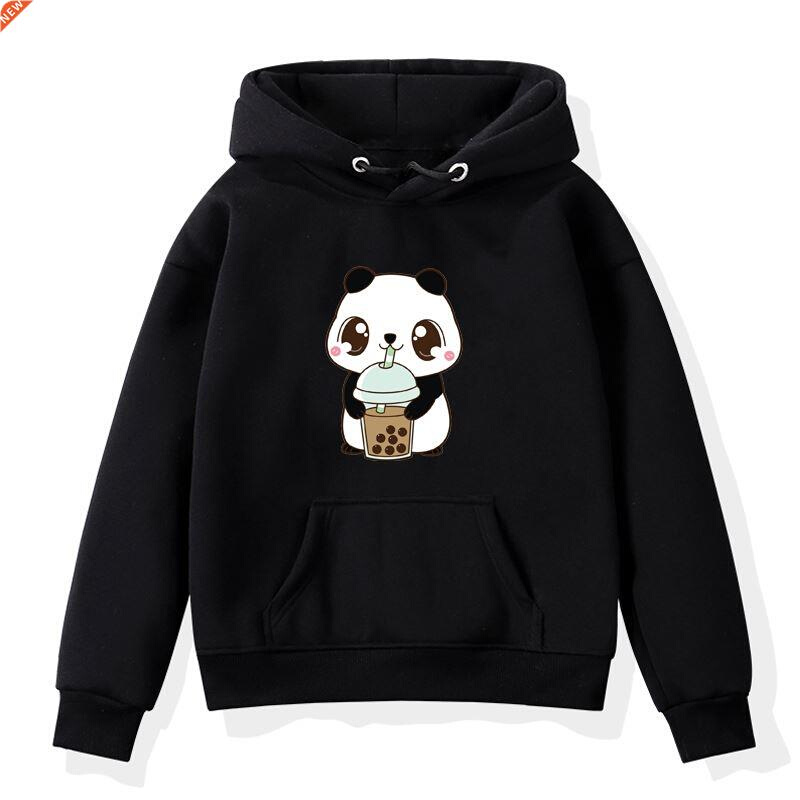Panda Cartoon Hoodies Kids Boys Girls Sweatshirt Bubble Tea