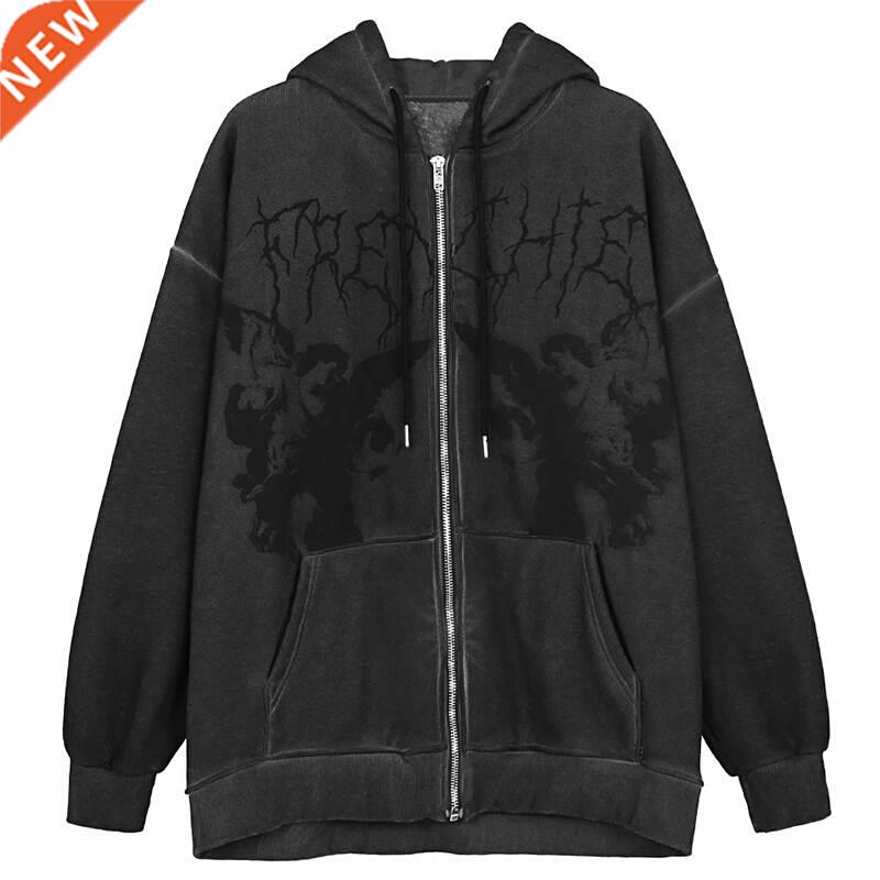 Punk Men Hip Hop Setwear Hooded Jacket Angel Dark Print Jack