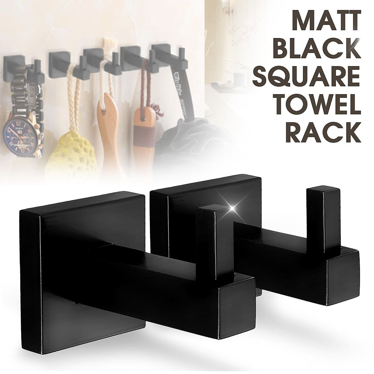 Matte Black Stainless Steel Square Towel Rack Wall Mounted H