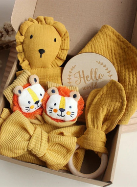 Baby Cotton Comforter Blanket Bibs Socks Headband 6Pcs Set G