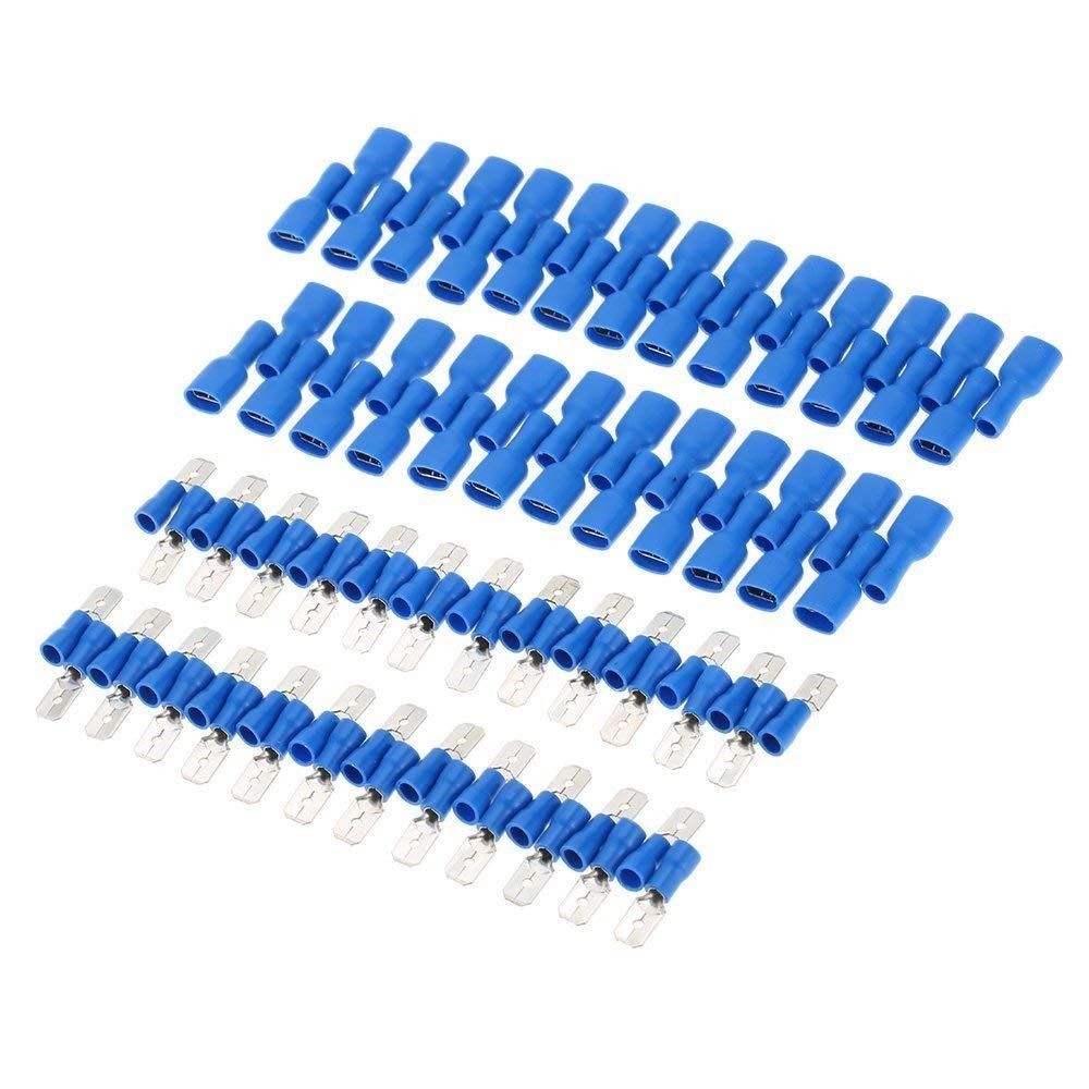 100PCS blue FDFD MDD 16-14AWG Insulated Spade Crimp Wire Cab