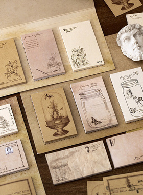 60 Sheets/pack Vintage Natural Plants Memo Pad Stickers跨境