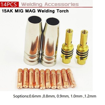 14 Pcs 15AK Welding Torch Consumables 0.6-1.2mm MIG Torch