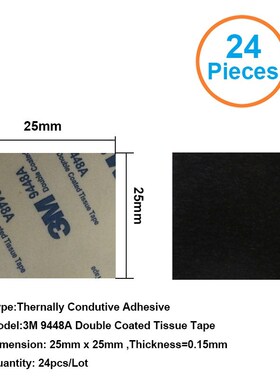 24pcs 3M9448A 25x25x0.15mm Double Coated Tissue Tape Thermal
