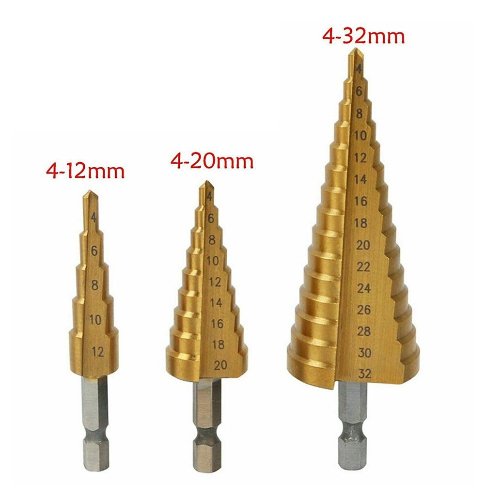 Titanium Coated HSS Step Drill Bit 4-12mm 4-20mm 4-32mm Stra