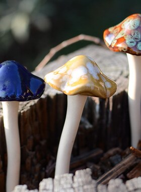 4PCS Ceramic Mushroom Mini Statue Model Craft Ornament Bonsa