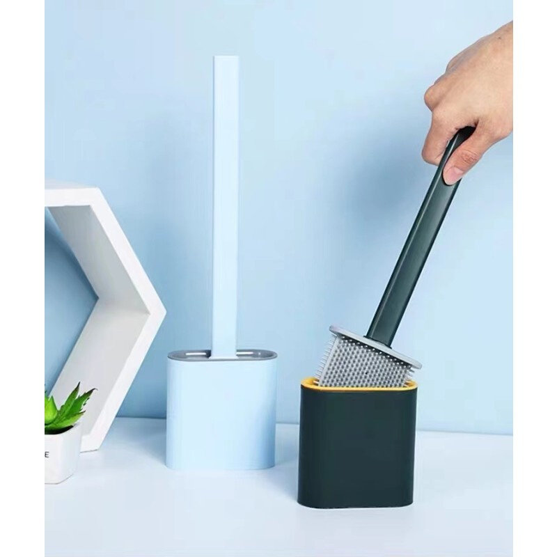Wall-Mounted Silicone Toilet Brush and Holder Set for Bathro