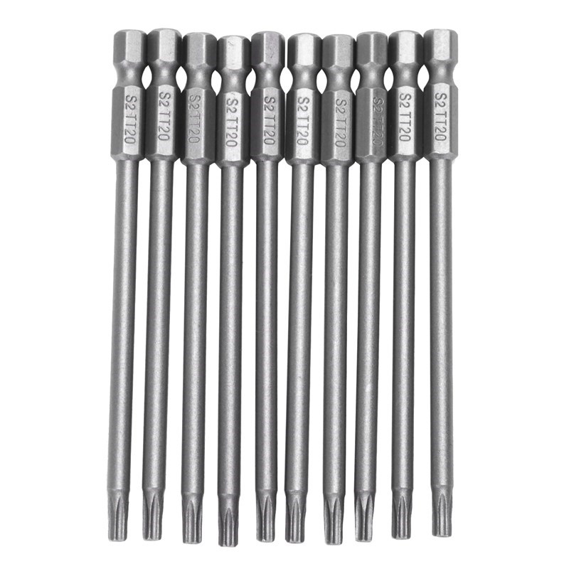 10pcs 100mm Length 1/4 inch Hex Shank T20 Torx Security Scre