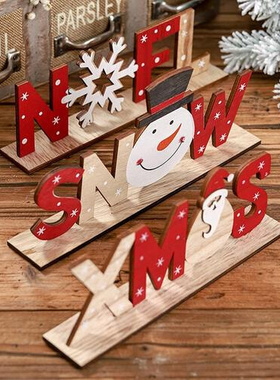Wooden Freestanding Letters Sign Santa Claus Snowman Snowfla