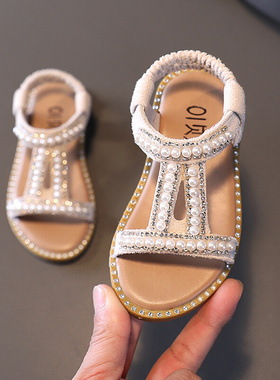 Girls Sandals Kids Summer Roman Shoes 2022 Elegant Pearl跨境