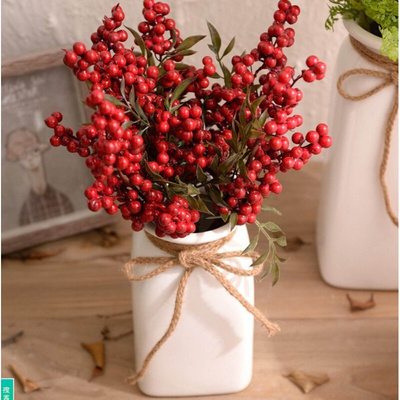 10Pcs Artificial Red Berries Branches Christmas Foam Holly