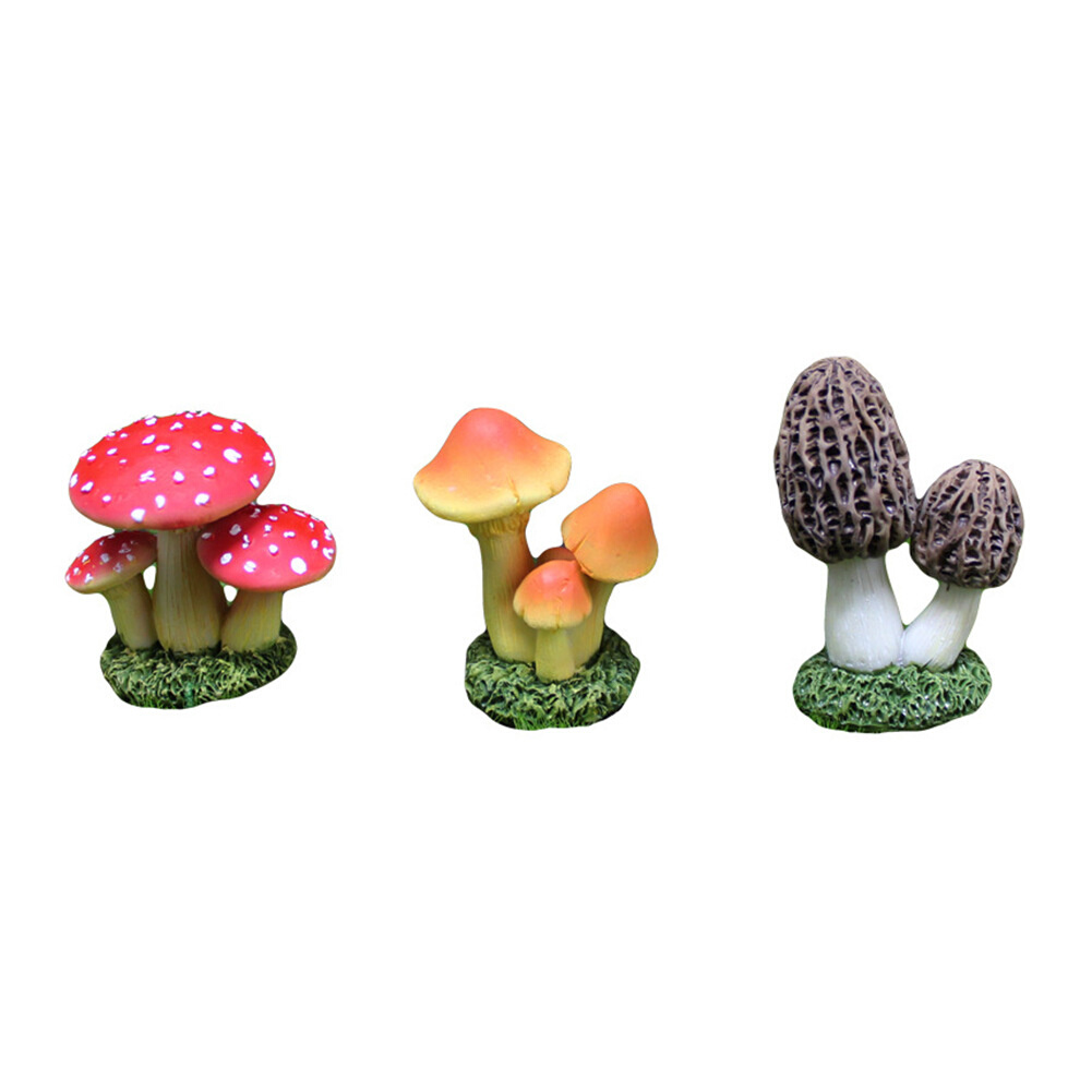 3Pcs Mini Garden Simulate Mushroom Ornament Decoration