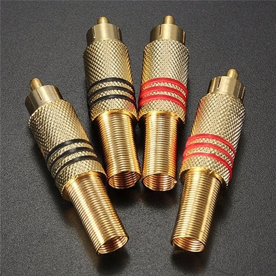 4Pcs 2Pair Gold RCA Phono Male Plug Solder Audio Video Cable