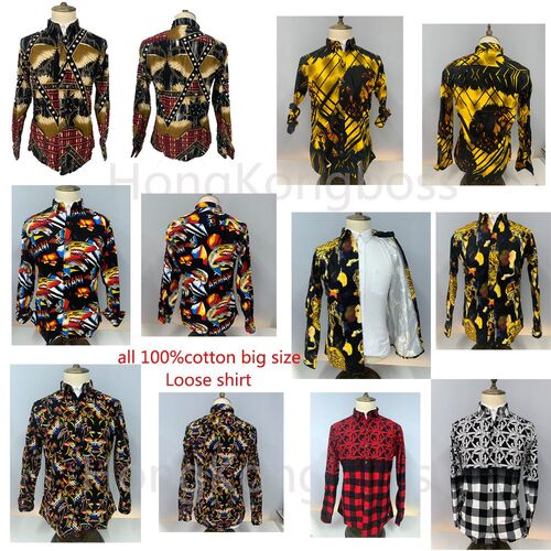 Printed loose, long-sleeved, slim-fitting men's shirts