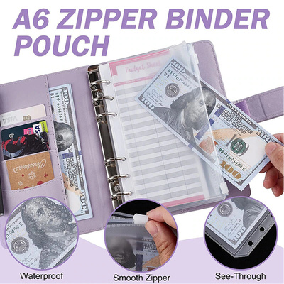 2024 A6 PU Leather Budget Binder Notebook with 6 Pieces Cash