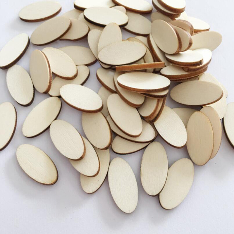 100PCS Unfinished Wood Oval Slices Natural Rustic Wooden