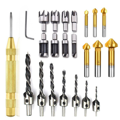 23pcs Woodworking Chamfer Drilling Tools Set Hex Shank Drill